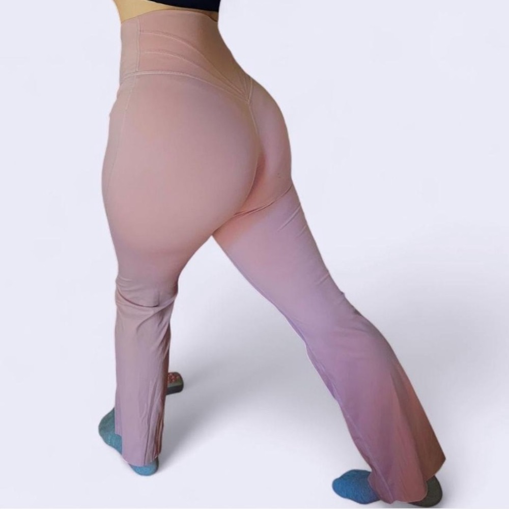 High Waisted V Seam Booty Lifting Pink Flare Yoga Pants